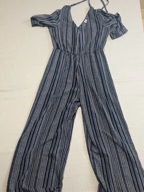WRAPPER Striped Wide Leg Jumpsuit in Blue & White Large Like New